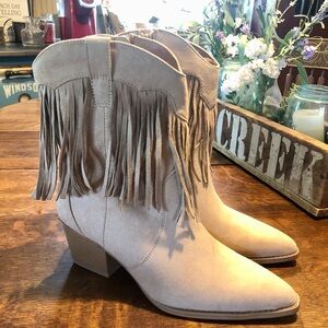 Time and Tru Fringe Western Ankle Boots - Tan